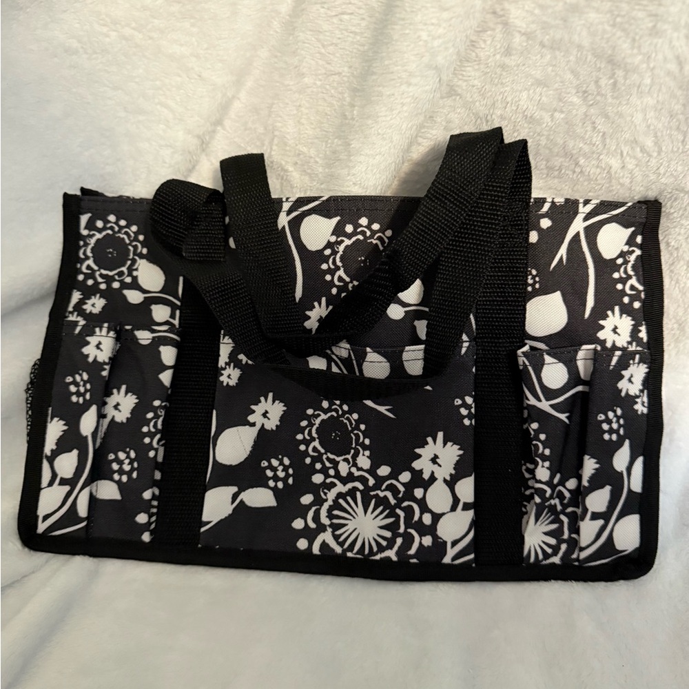 Floral Black and White Tote Bag